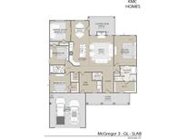 Detailed floor plan showcases the layout of the home's bedrooms, kitchen, living spaces, and two-car garage at 8921 Callaway Dr, Winston, GA 30187