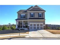 Two story house with gray siding, brick accents, and a three-car garage at 201 Augusta Walk, Canton, GA 30114