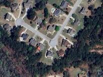 An aerial view of the community with homes nestled near a densely wooded area at 1050 Silver Thorne Dr, Loganville, GA 30052