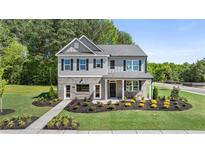 Charming two-story home featuring gray siding, black shutters, and a beautifully landscaped front yard at 290 Halibut Cir, Covington, GA 30016