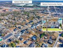 An aerial view shows the neighborhood and location of Buford High School and the Buford Community Center at 449 South Hill St., Buford, GA 30518