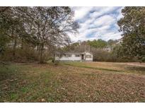 Exterior view of a single story home with a large yard surrounded by mature trees at 1705 Flat Shoals Rd, Atlanta, GA 30349