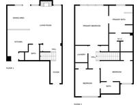 Detailed floor plan showcasing the layout of both floors with kitchen, bedrooms, living spaces and baths at 2613 Stonekey Bnd, Lithonia, GA 30058