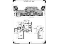 Detailed front elevation and floorplan of the Regal Milner home design at 2108 Lacroix Way, Conyers, GA 30094