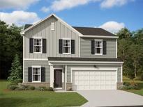 Charming two-story home with gray siding, black shutters, and an attached two-car garage at 7706 Sudbury Cir, Covington, GA 30014