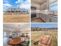 Real Estate Collage: Home exterior, Kitchen, Living Space, and Horse Corral aerial view at 99 Youth Jersey Rd, Covington, GA 30014
