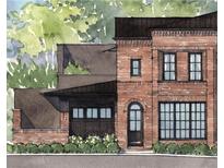Illustration of a two-story brick house with a black roof, front door, and a two-car garage with paned glass doors at 10857 Serenbe Ln, Chattahoochee Hills, GA 30268