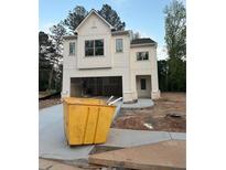 New construction featuring a two-car garage and classic white siding with black roof accents at 4315 Easter Lily Ave, Buford, GA 30519
