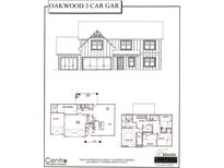 A rendering of a home's exterior elevation shows a three car garage at 3076 Zodiac Ct, Lawrenceville, GA 30044