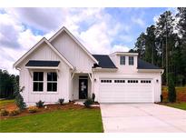 Charming new construction home showcasing white siding, black accents, and a well-manicured lawn at 156 Easton Park Blvd, Dallas, GA 30157