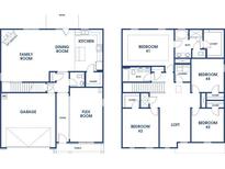 Detailed floor plan showcasing the layout of a two-story home with bedrooms, living spaces, and garage at 5441 Flat Rock Point Pt, Stonecrest, GA 30038
