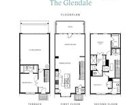 Detailed floorplan of a three-story townhome layout featuring garage, bedrooms, living spaces, and terrace at 522 Healy Dr # 66, Cumming, GA 30040