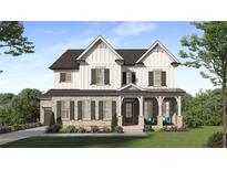 Charming two-story home with a brick and white siding exterior, complemented by black shutters and a welcoming front porch at 116 Dallas Mark Drive, Canton, GA 30115