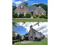 Well-maintained home with a brick facade, mature landscaping, and manicured lawn with a view of the backyard at 8008 Revere Dr, Mcdonough, GA 30252