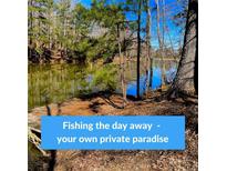 Secluded waterfront with mature trees is perfect for fishing, relaxing, and enjoying nature at 93 Eva Ln, Stockbridge, GA 30281