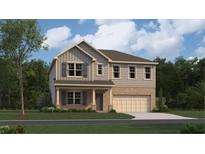 Charming two-story home featuring a brick and siding facade, a covered porch, and an attached two-car garage at 2493 Cotton Ln, Douglasville, GA 30135