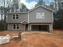 Newly constructed two-story home featuring gray siding, a two-car garage, and a landscaped yard space at 50 Emerald Ln, Covington, GA 30014