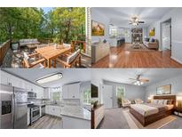Cozy home featuring a deck, open living area, modern kitchen, and comfortable bedroom at 904 Little River Ln, Woodstock, GA 30189
