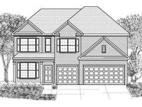 Detailed architectural rendering of a two-story home with brick facade and attached two-car garage at 7173 Linden Dr, South Fulton, GA 30349