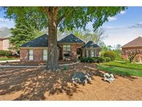 Charming brick home with a mature tree shading the front yard and well-manicured lawn at 6382 Mountain Ridge Cir, Sugar Hill, GA 30518