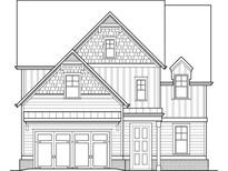 Rendering of a two story house design with a gable roof, front-facing garage, and double-door front entry at 3350 Hillshire Dr, Cumming, GA 30028