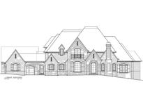Detailed elevation rendering of a two-story home with brick and stone accents at 409 Thunder Rd, Buford, GA 30518