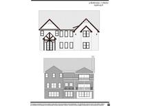 Detailed elevation plans showing the front and rear views of the home with brick and window placements at 407 Thunder Rd, Buford, GA 30518