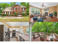 Collage showcasing the home's exterior, living room, kitchen, and outdoor deck at 10044 Point View Dr, Jonesboro, GA 30238