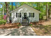 Charming exterior with an American flag, flower pots, a black door, and black shutters at 113 Fowler Dr, Bowdon, GA 30108