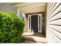 Inviting front entry featuring a stone facade, covered porch, and a dark-stained front door at 11151 Aliyah Dr, Hampton, GA 30228