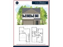 The Hudson model shows a charming two-story home with a front-entry garage and a combination of siding and stone veneer at 558 Fairview Oak Place, Dallas, GA 30157