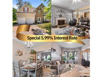 Traditional home featuring a brick and siding exterior, well-maintained landscaping, and a two-car garage at 8006 Bradshaw Ct, Douglasville, GA 30134