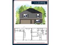 Illustration showing the exterior of a two-story home with an attached two-car garage and first floor layout at 115 Deer Xing, Temple, GA 30179