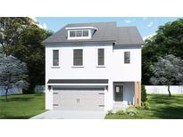 Charming two-story home with a gray roof, white exterior, and an attached two-car garage at 4514 Eastbrook Pl, Snellville, GA 30039