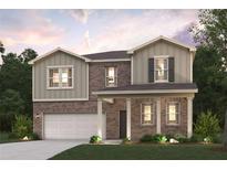 Two-story home with a brick and siding exterior, complemented by a well-manicured lawn and a two-car garage at 5595 Rosehall Pl, Atlanta, GA 30349