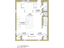 Open-concept first floor plan features a spacious kitchen, dining area, and living room at 964 Lawton Sw St, Atlanta, GA 30310