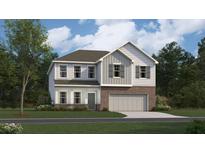 Charming two-story home with a brick foundation and gray wood siding, complemented by a well-manicured lawn and mature trees at 2481 Cotton Ln, Douglasville, GA 30135