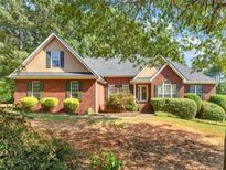 Charming single-story brick home featuring lush landscaping and an inviting front entrance at 925 Champions Way, Mcdonough, GA 30252