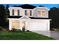 Charming two-story home with a light brick facade, blue shutters, and a well-manicured lawn at 6922 Chester St, Fairburn, GA 30213