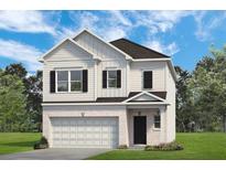 Charming two-story home with white siding, black shutters, and a convenient attached two-car garage at 1125 Elowen Dr, Austell, GA 30168