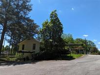 The exterior of this charming building is surrounded by lush greenery and mature trees on a sunny day at 395 Russell Sw Dr, Smyrna, GA 30082