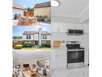 An inviting outdoor dining area, a classic home exterior, and a bright kitchen with white cabinets at 3210 Quincetree Lane Ln, Decatur, GA 30034