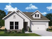 Charming single-Gathering home with white siding, a two-car garage, and manicured landscaping at 1049 Pine Bark Lane, Canton, GA 30114