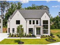 Stunning two-story home featuring a modern design, manicured lawn, and beautiful landscaping at 225 River Valley Ct, Atlanta, GA 30328
