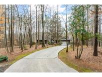 Charming one-story home with a long driveway and attached garage nestled amongst mature trees in a serene setting at 2796 County Line Rd, Acworth, GA 30101