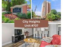 City Heights Condominium building sign with well-maintained landscaping and colorful flower beds at 375 Ralph Mcgill Ne Blvd # 707, Atlanta, GA 30312