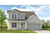 Inviting two-story home featuring a covered porch, neutral siding, brick accents, and a two-car garage at 4171 Brindle Pl, Loganville, GA 30052