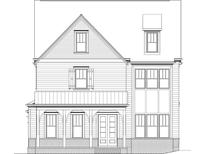 Detailed exterior elevation showing siding, windows, and porch of the house plan at 591 Brashy St, Woodstock, GA 30188