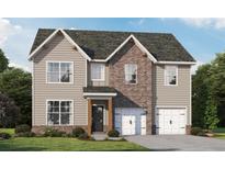 Charming two-story home featuring a brick and siding exterior with a two-car garage and well-manicured lawn at 403 Bass Cir, Villa Rica, GA 30180