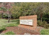 Sign for Mount Vernon Towers Condominiums, an active senior community on Johnson Ferry Road at 300 Johnson Ferry Rd # A614, Atlanta, GA 30328